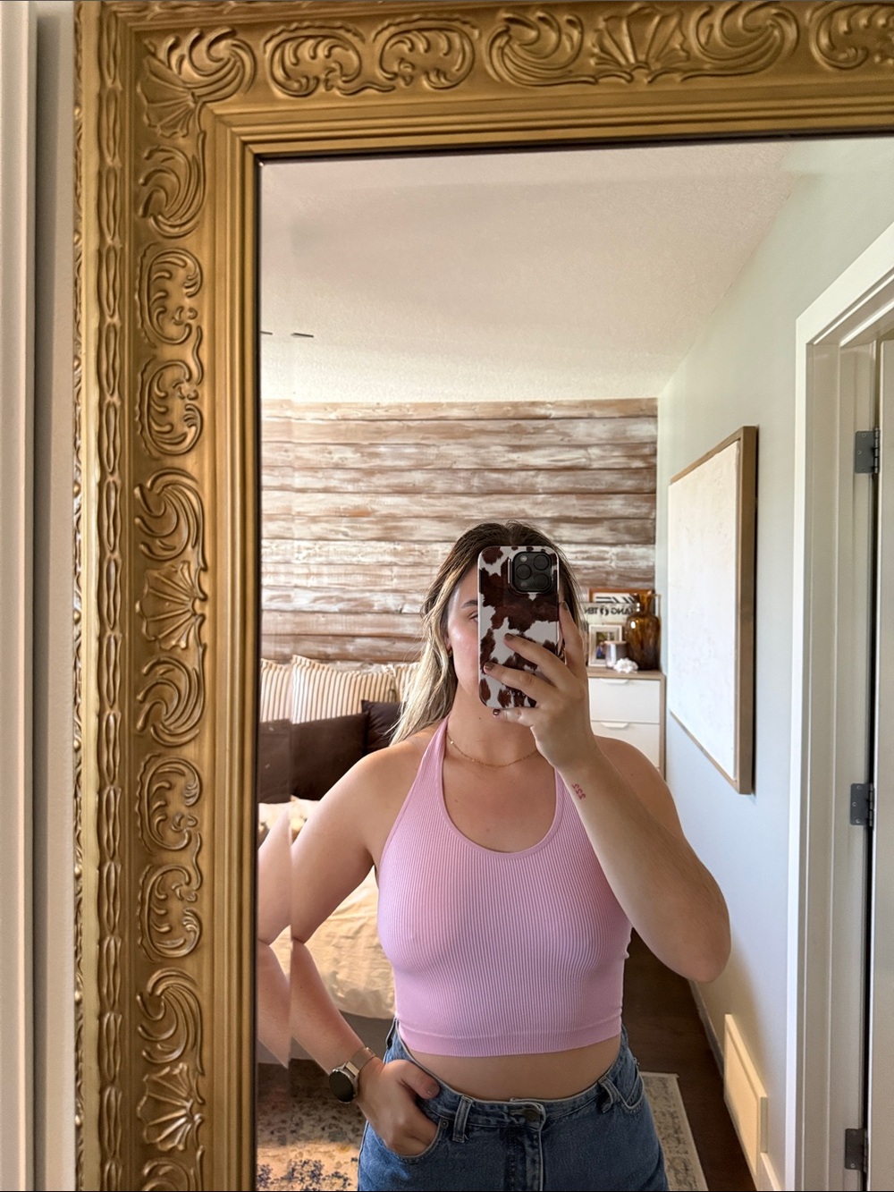 Ardene Pink Ribbed Racerback Crop Tank
